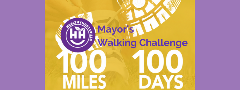 Graphic of footprint with 'Mayor's Walking Challenge 100 Miles in 1000 Days"