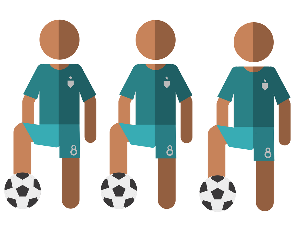 three faceless soccer players