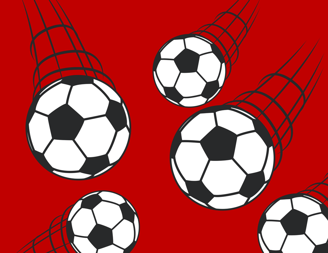 drawn soccer balls with a red background