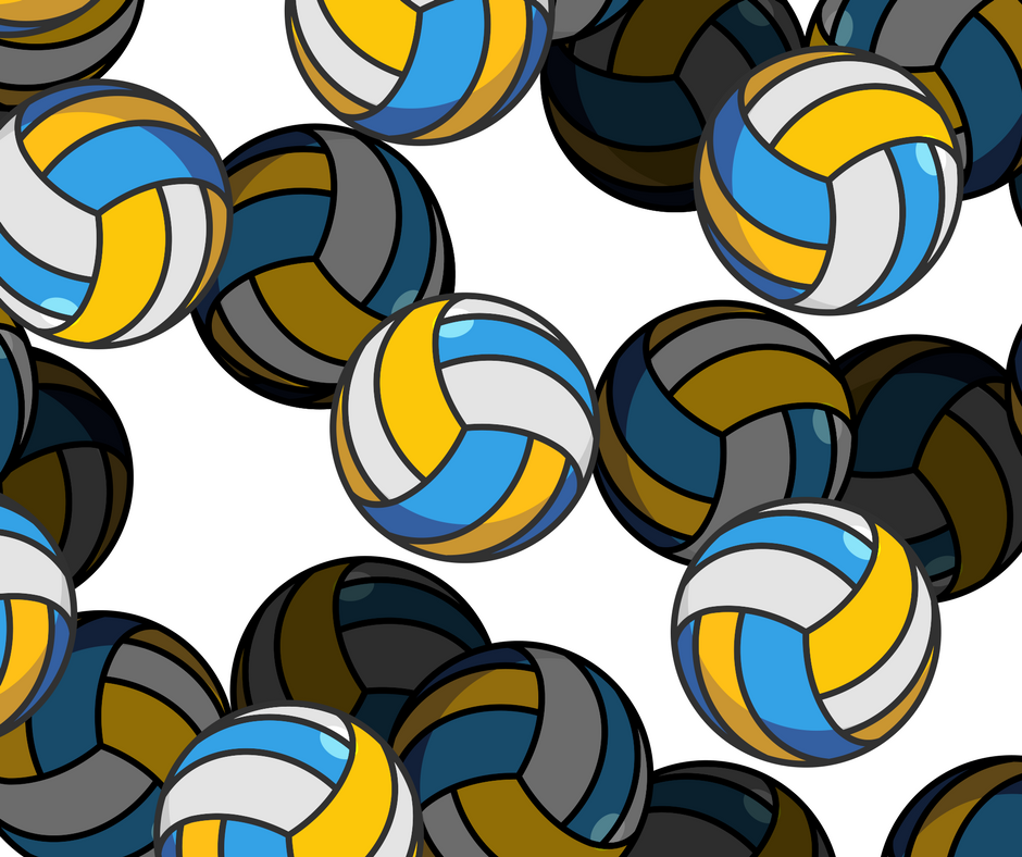 hand drawn volleyballs in teal, yellow and white