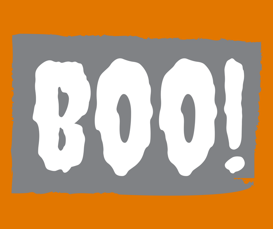 The word BOO in creepy letters