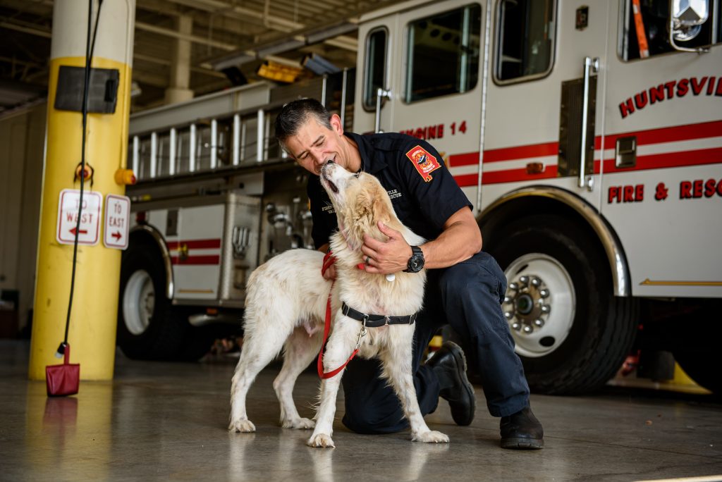 ADOPTED - Mosie with Firefighter Valdez