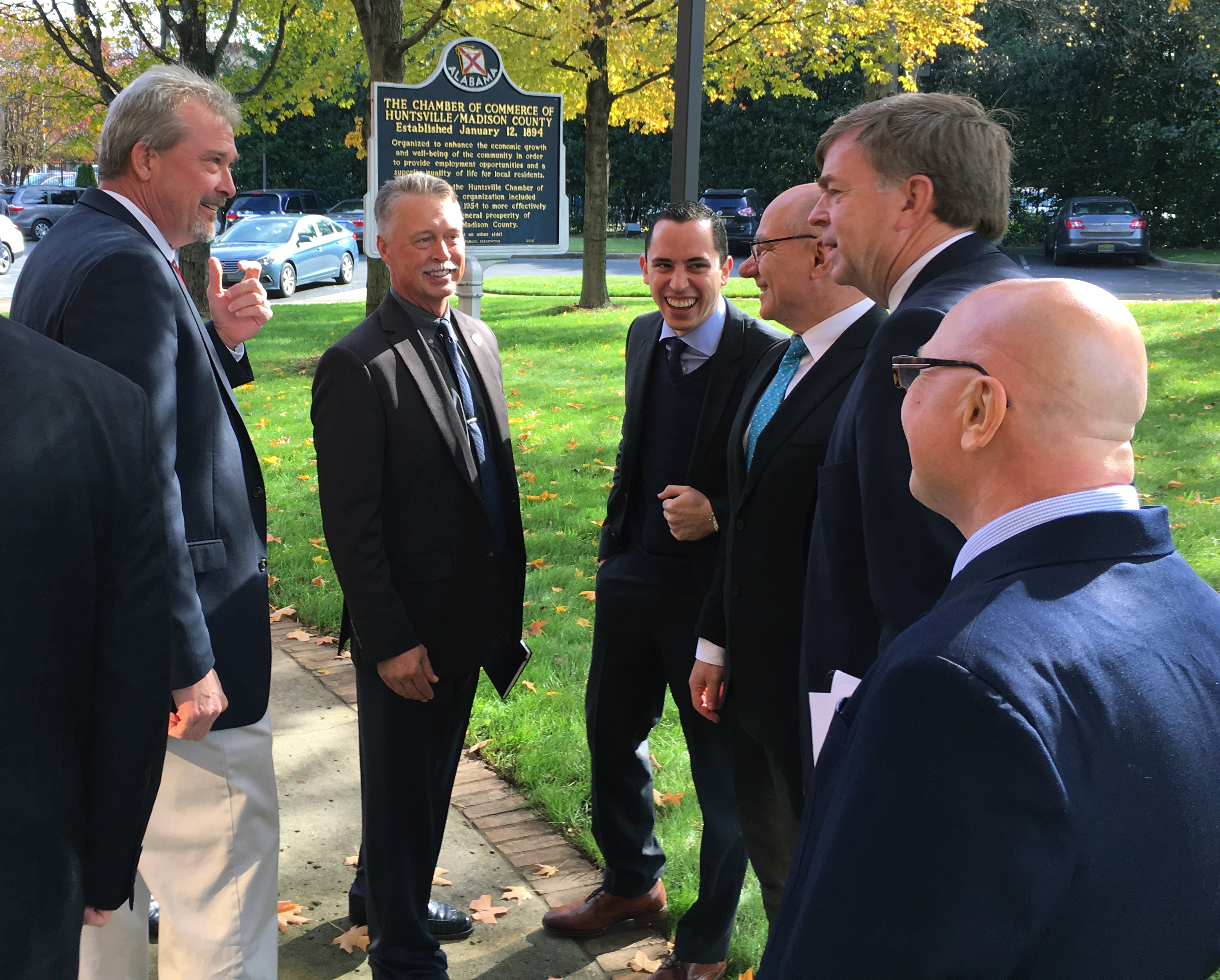 The BOCAR Group arrives at the Chamber of Commerce for their industrial announcement with Limestone County Commission Chair Mark Yarbrough and Huntsville Mayor Tommy Battle 