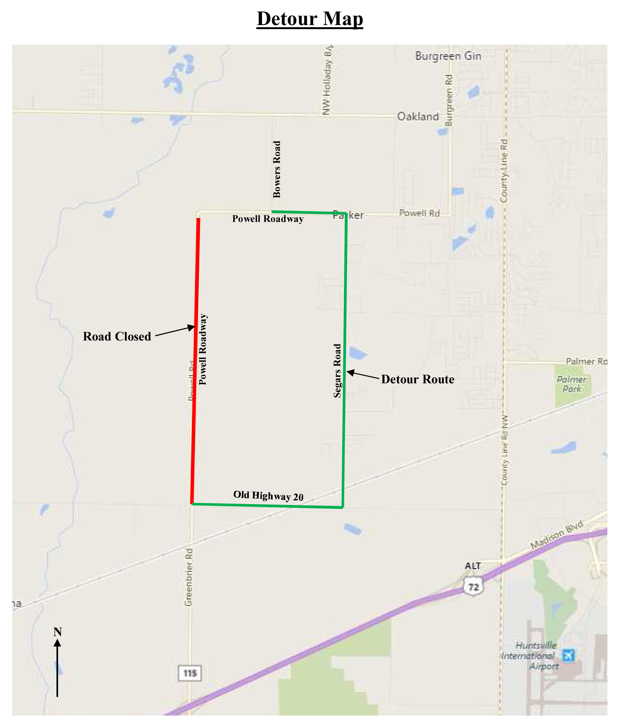 Powell Road Detour Map