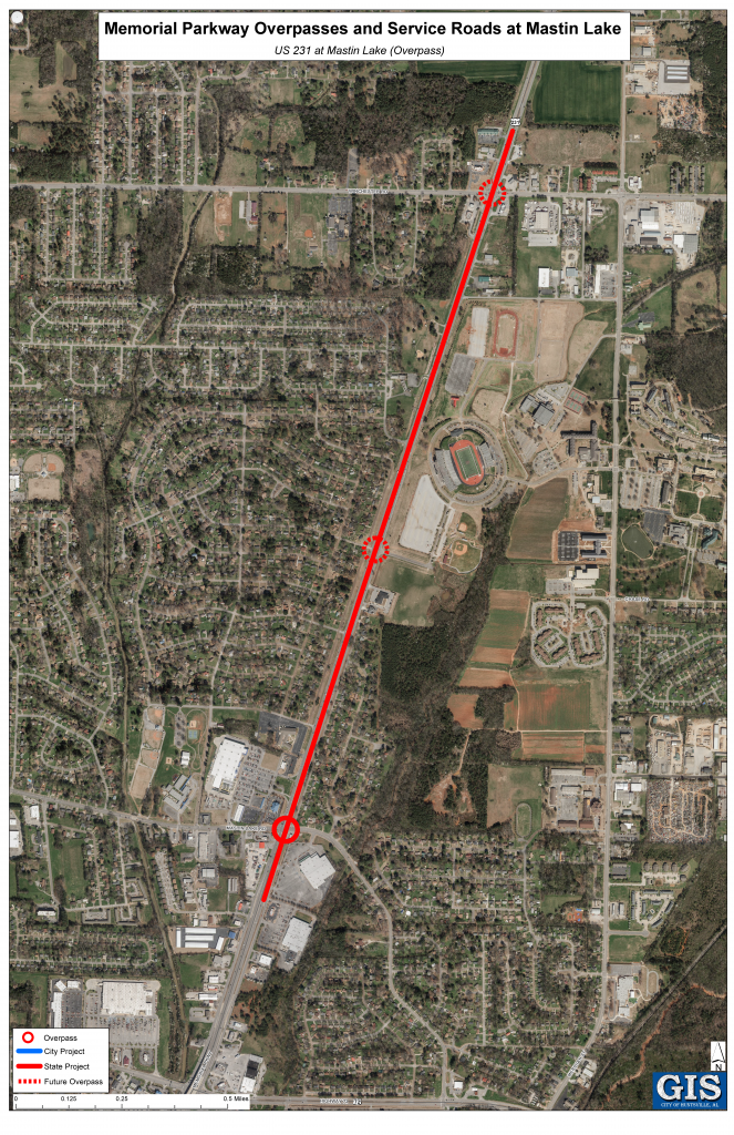 Memorial Parkway Overpasses and Service Roads at Mastin Lake