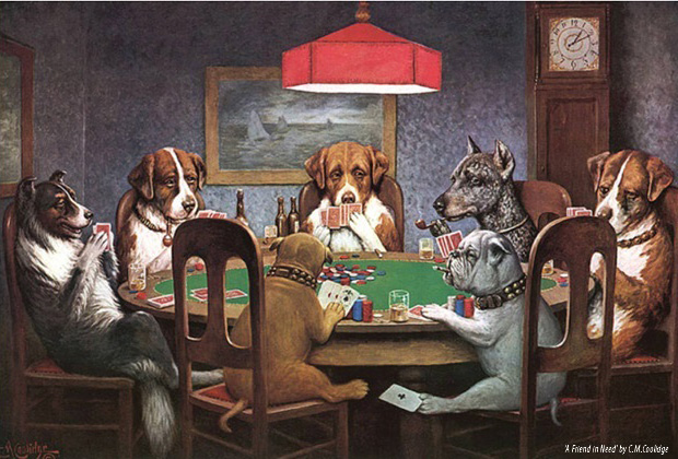 Dogs playing cards