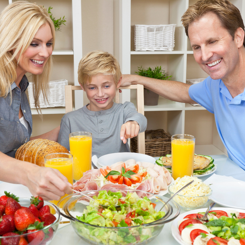 family eating a healthy dinner