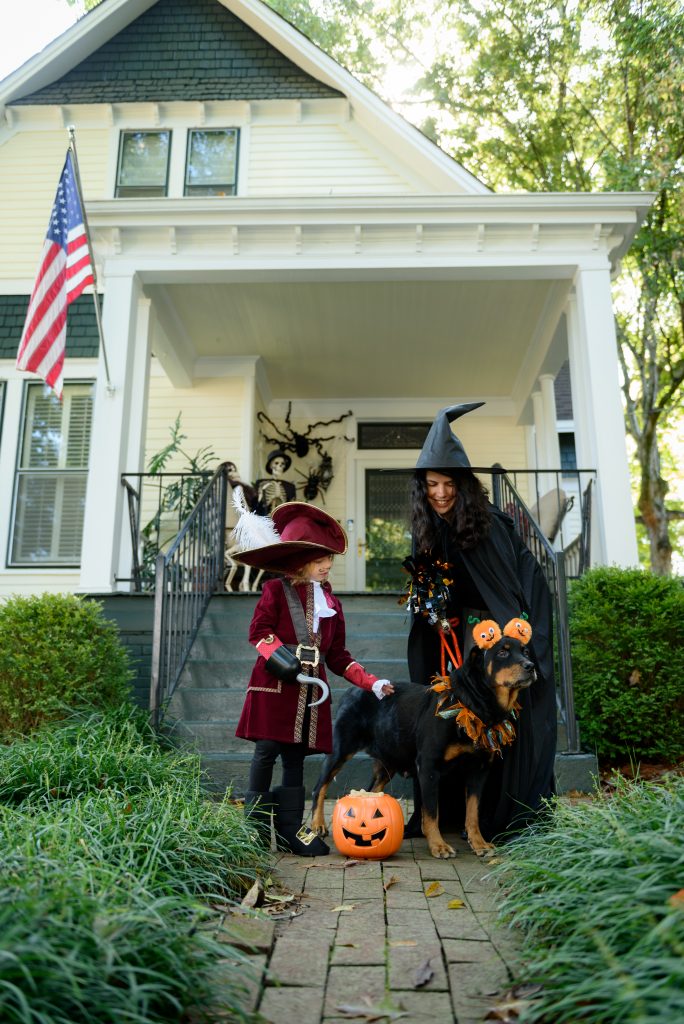 Pictured at the “Nolen House” on Clinton Avenue – Adoptable Dog Sylvia and Huntsville Animal Services Volunteers Lauren and Alcott