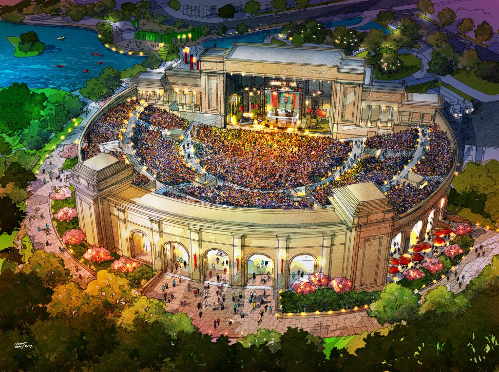 rendering of the amphitheater proposed to be built in a city park adjacent to Mid City