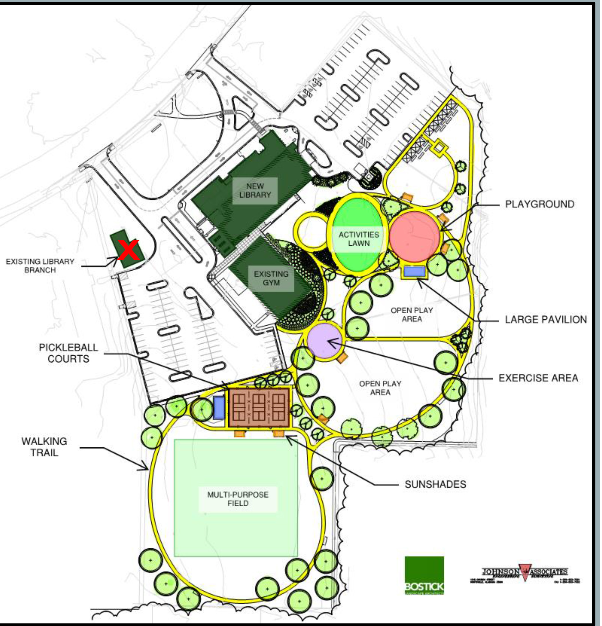 map showing placement of the fields, children's pay area, activities lawn and pavilion at the new Berachah Park