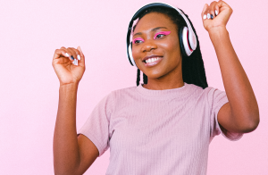 Girl dancing wearing headsets