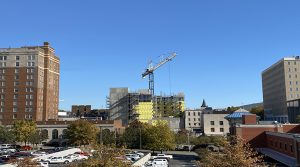 photo of construction of the new curio hotel being built across from the Von Braun Center