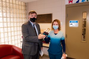 Mayor Tommy Battle and Dr. Karen Sheppard at Huntsville Animal Services on January 21, 2021