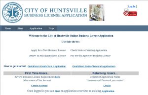 picture of web page showing the online business license portal