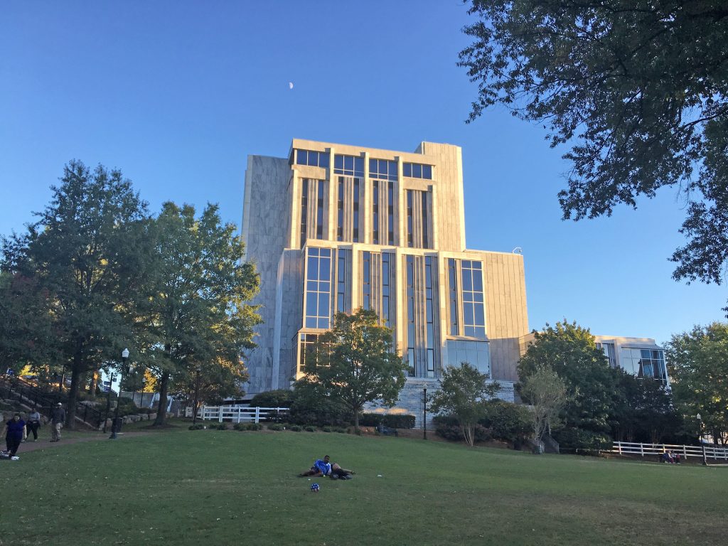 Huntsville City Hall with the sun shining on a clear day