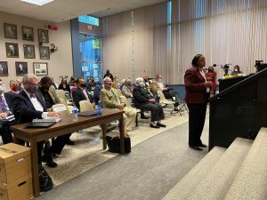Attorney Elizabeth H. Huntley of Lightfoot, Franklin & White, LLC, presents the Huntsville Police Citizens Advisory Council report on the 2020 protests to the Huntsville City Council on Thursday, April 22, 2021.
