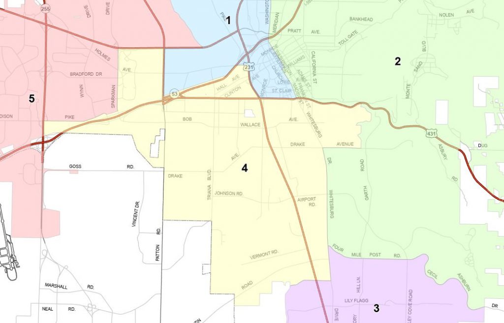A map depicting the District 4 School Board zone.