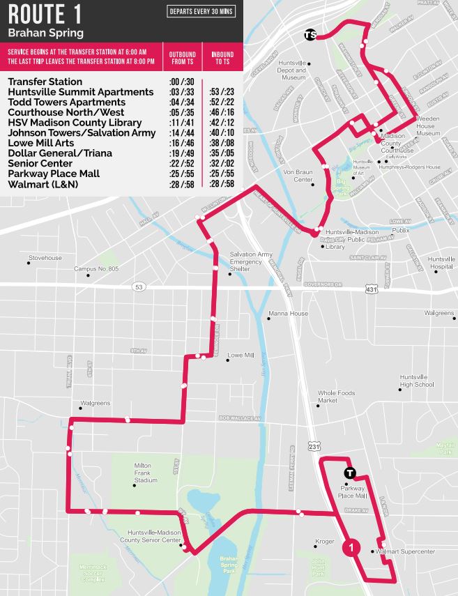 Map for Transit Route 1