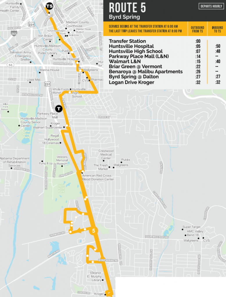 Map for Transit Route 5