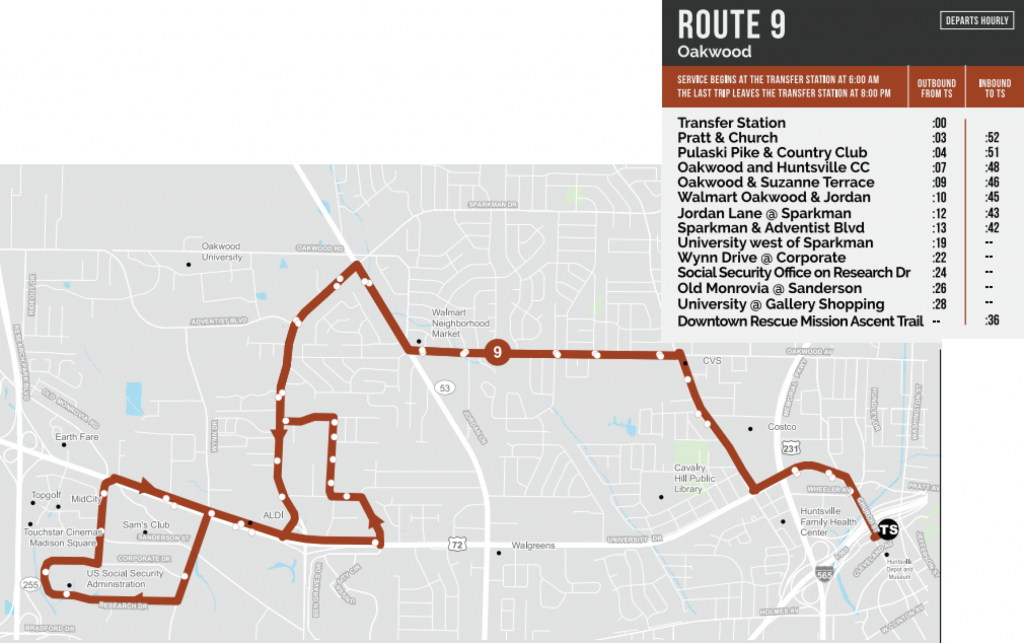 Map for Transit Route 9