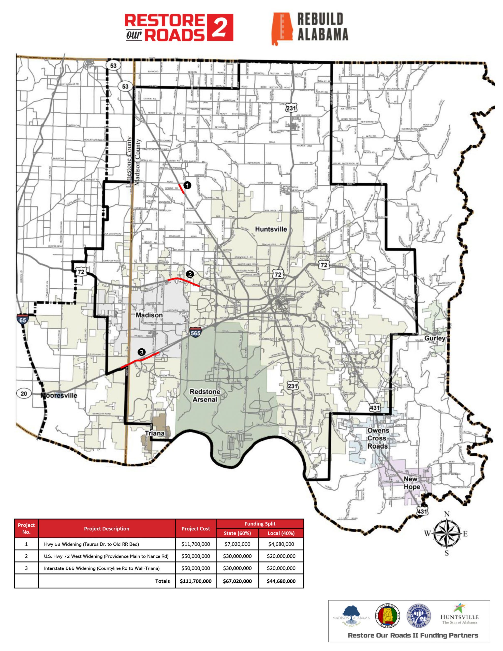 Map of Huntsville roads