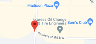 A map with a red pin showing the intersection of Old Monrovia and Sanderson roads