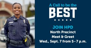 Woman officer and info about event at north precinct on Sept. 7