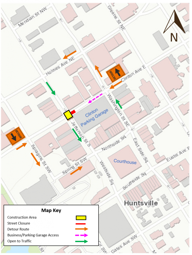 A map showing the planned closure of Jefferson Street at Clinton Avenue