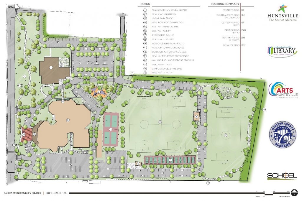 An updated master plan shows current and future amenities of the Sandra Moon Community Complex.