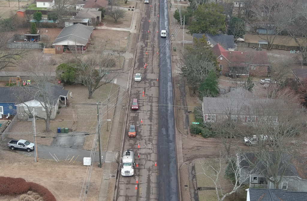 An aerial view of Oakwood Avenue resurfacing.