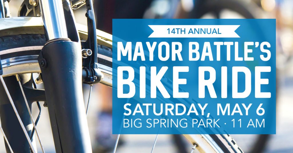 A graphic announcing the 14th annual Mayor's Bike Ride in downtown Huntsville.