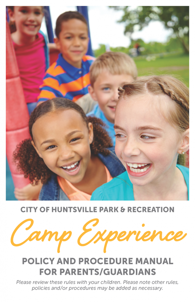 The cover of the Camp Experience manual, which features a group of diverse children smiling on a playground.