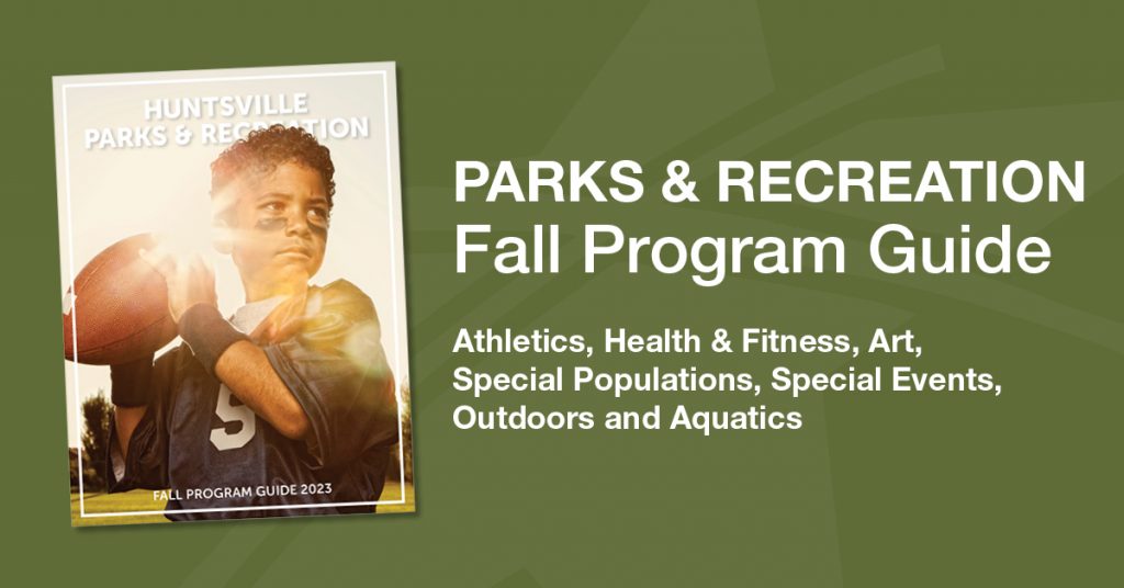 Parks & Recreation Fall Program Guide graphic with cover photo of boy holding football