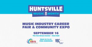 A graphic promoting an artist and career expo at the VBC.