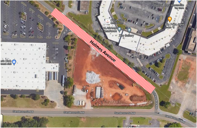 A rendering depicting a planned closure on Holmes Avenue in Huntsivlle