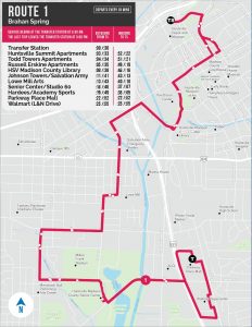 A map that depicts Huntsville Transit Route 1