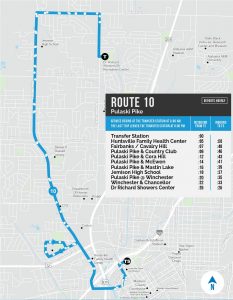 A map that depicts Huntsville Transit's Route 10