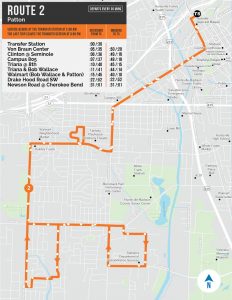 A map that depicts Huntsville Transit's Route 2