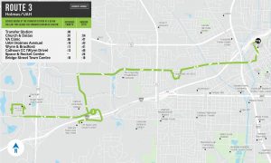A map that depicts Huntsville Transit's Route 3