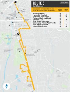 A map that depicts Huntsville Transit's Route 5