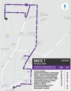 A map that depicts Huntsville Transit's Route 7