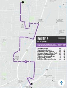A map that depicts Huntsville Transit's Route 8