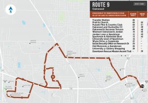 A map that depicts Huntsville Transit's Route 9