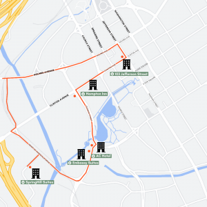 A map showing pickup locations for The Orion Express.