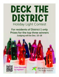 A flyer promoting the D1 Deck the District Holiday Light Contest.