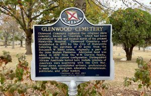 A large black marker explains the history of Glenwood Cemetery.