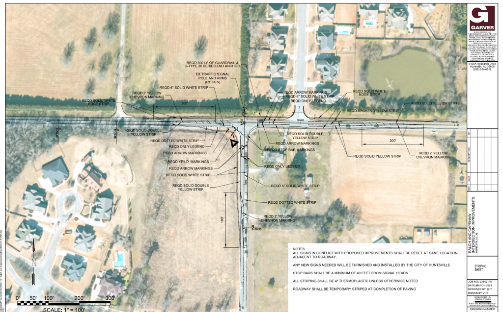 A map showing proposed improvements to the intersection of Capshaw and Balch roads.
