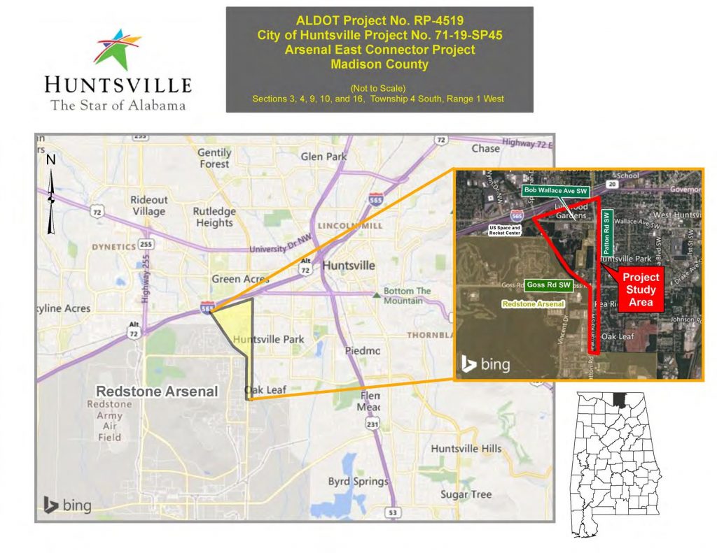 A map showing the Arsenal East Connector Project