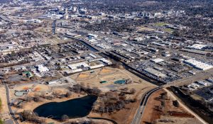 An aerial photo of downtown Huntsville