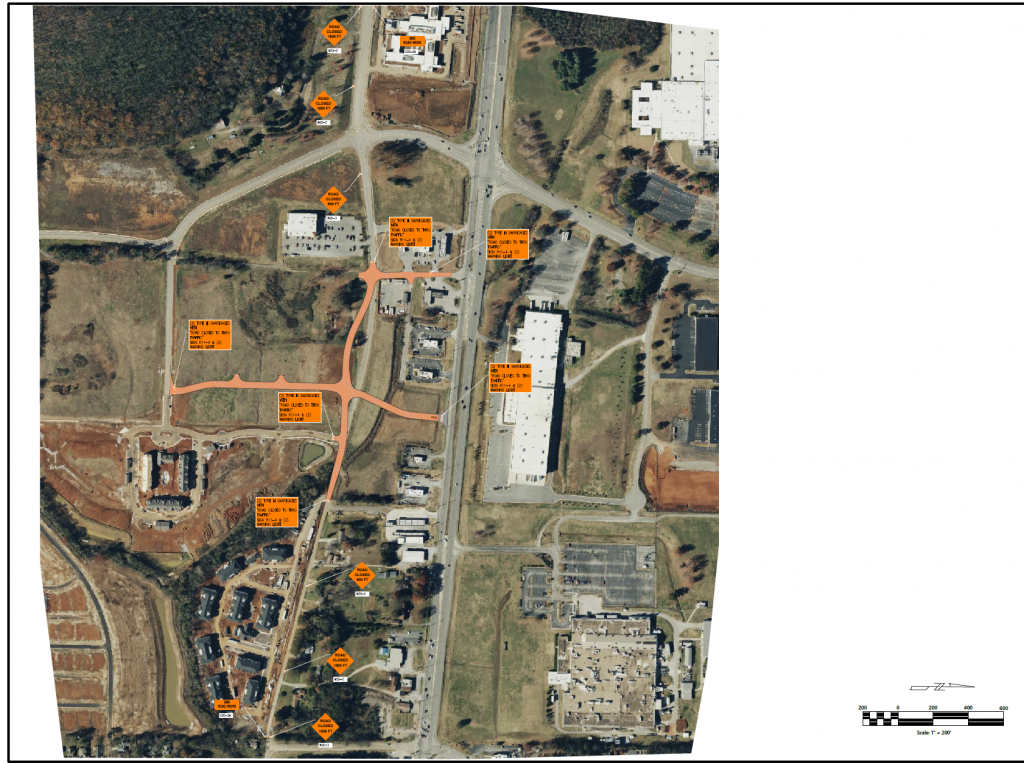 A map showing improvements to Old Gurley Road, just east of Moores Mill Road.